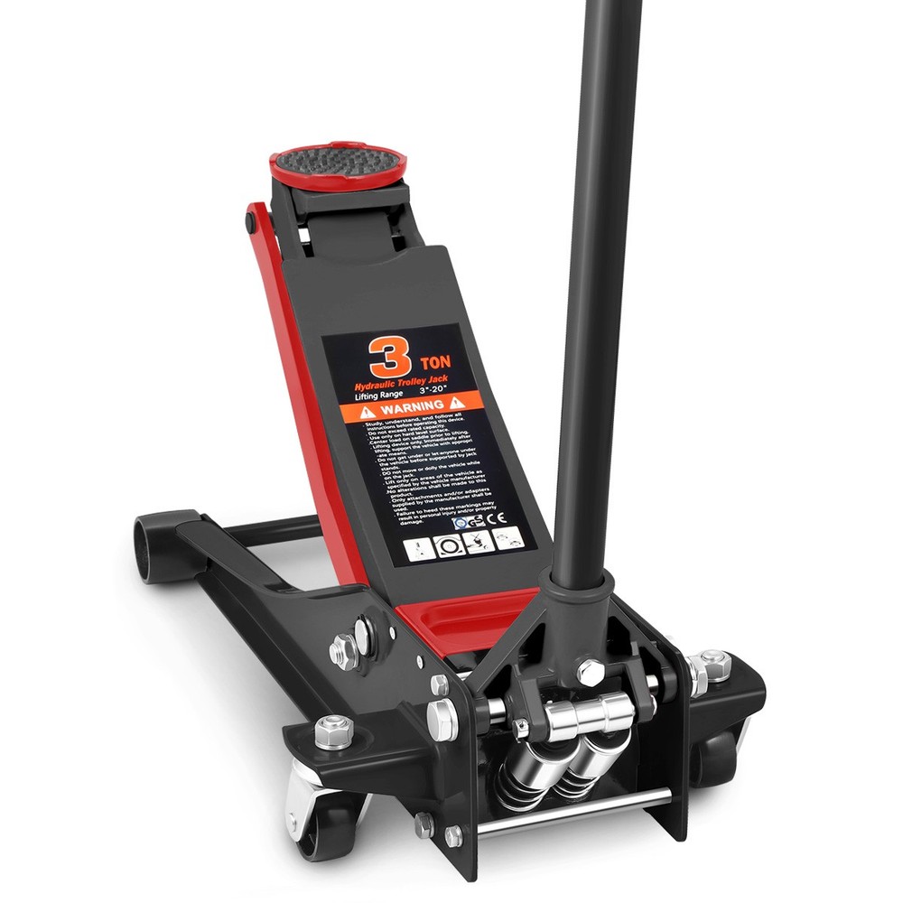 3 Ton Hydraulic Floor Jack 6000lbs Capacity 3-20in Lift w Swivel Casters Red Black