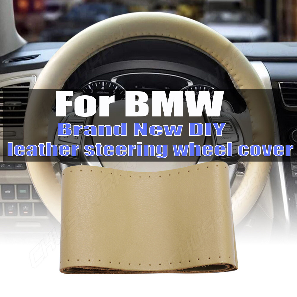 For BMW -Beige 38cm 15‘’ Car Auto Steering Wheel Cover Genuine Leather NEW DIY