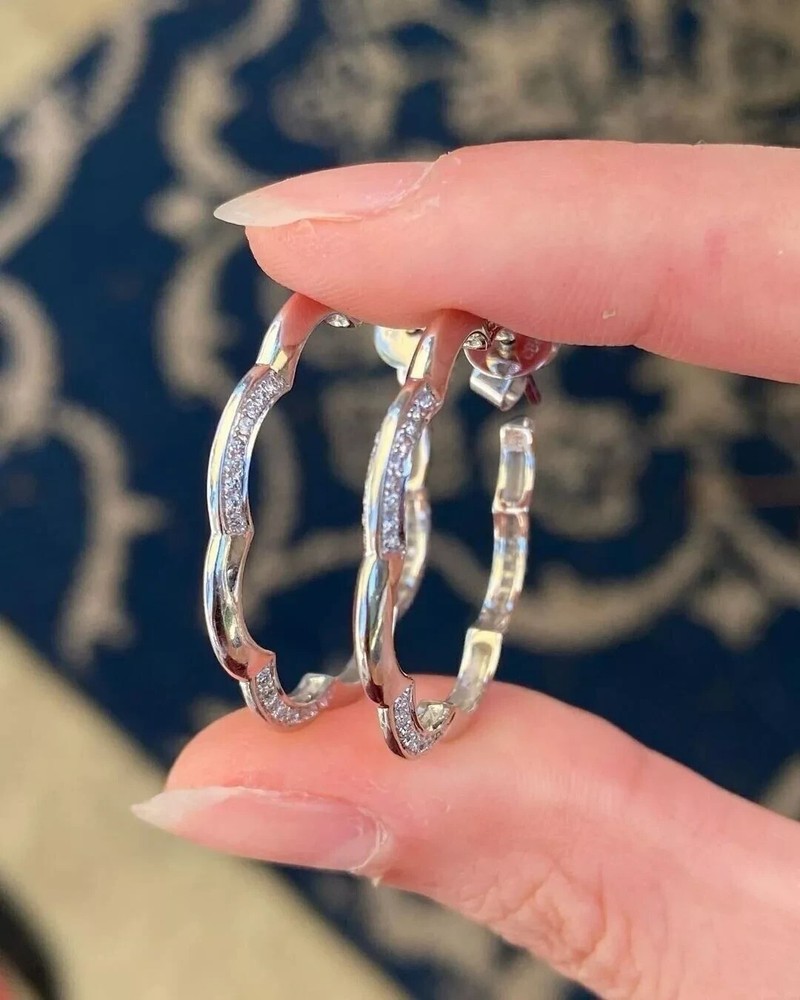 1 Ct Round VVS1 Moissanite Butterfly Hoop Earrings in 14K White Gold
