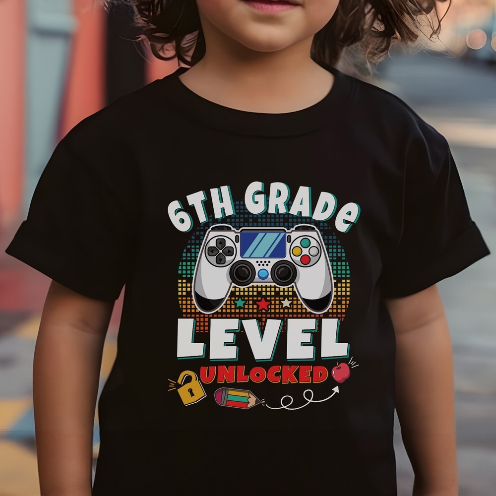 Back to School 6th Grade Level Unlocked Gamer Kids T Shirt-image