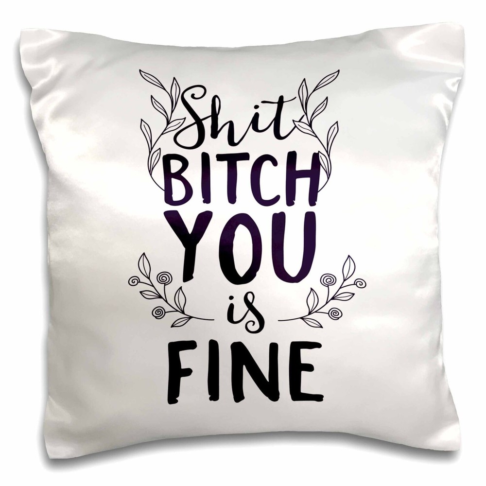3dRose Shit Bitch You is Fine Quotes Letters Angel Girl Women 16x16 inch Pillow