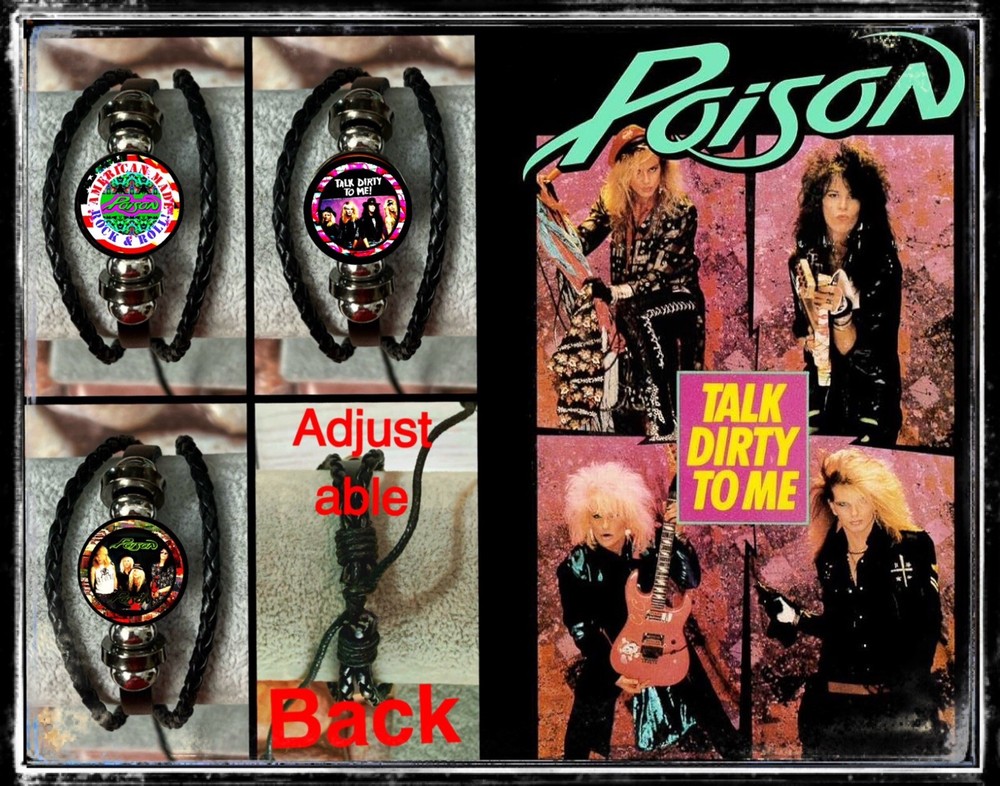 Poison American Made Leather Bracelets Set, Rose Design with Bee Charm