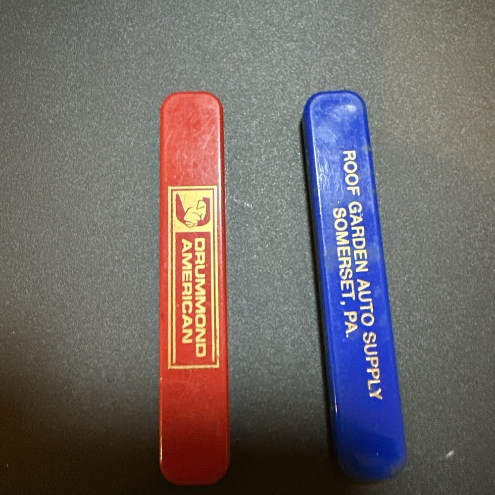 Vintage Slide Out Advertising Knives 2 Knives One Red One Blue