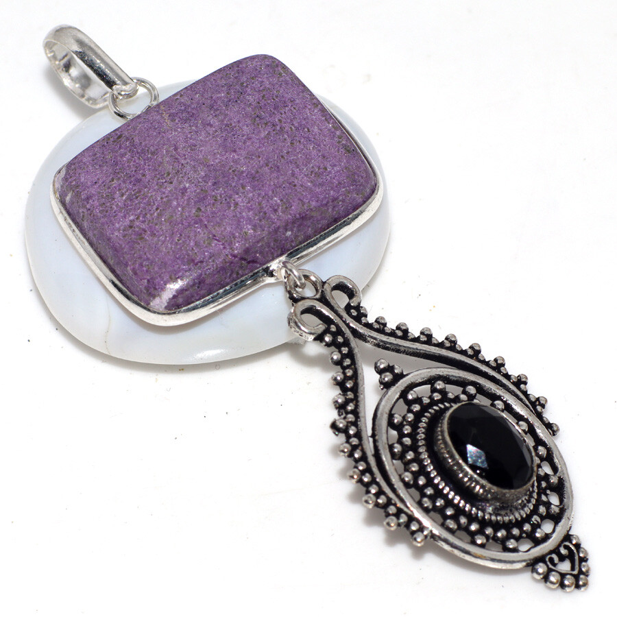 Purpurite Black Onyx 925 Silver Plated Pendant 3