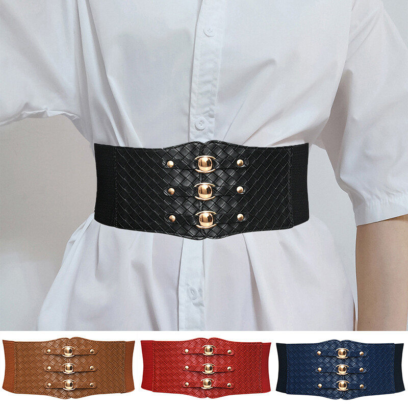 ❀Women Retro Stretch Buckle Waist Belt Wide Elastic Corset Cinch Waistband  G