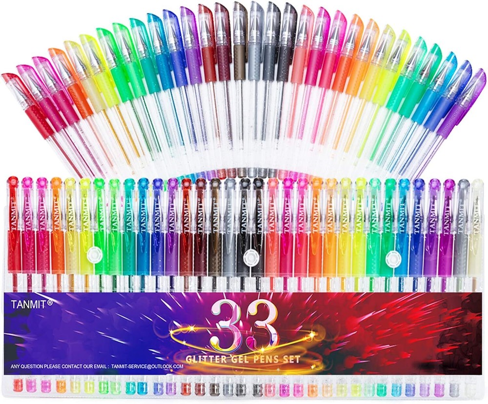 TANMIT Glitter Gel Pens, 33 Colors Neon 33 Count (Pack of 1), 33