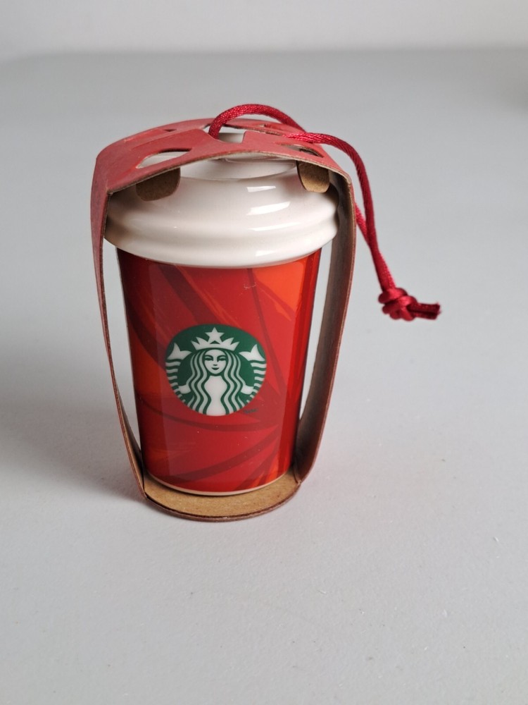 STARBUCKS 2014 Coffee Red Ceramic Mug Cup Mini Christmas Ornament- New