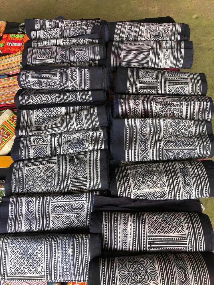 Hmong handwoven indigo batik cotton fabric