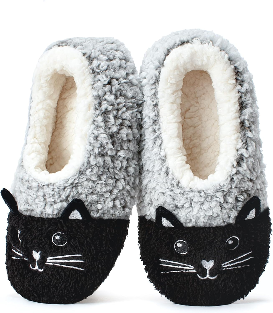 Cute Slippers for Women & Kids, Fuzzy Animal Slipper Socks with Non-Slip Soles,
