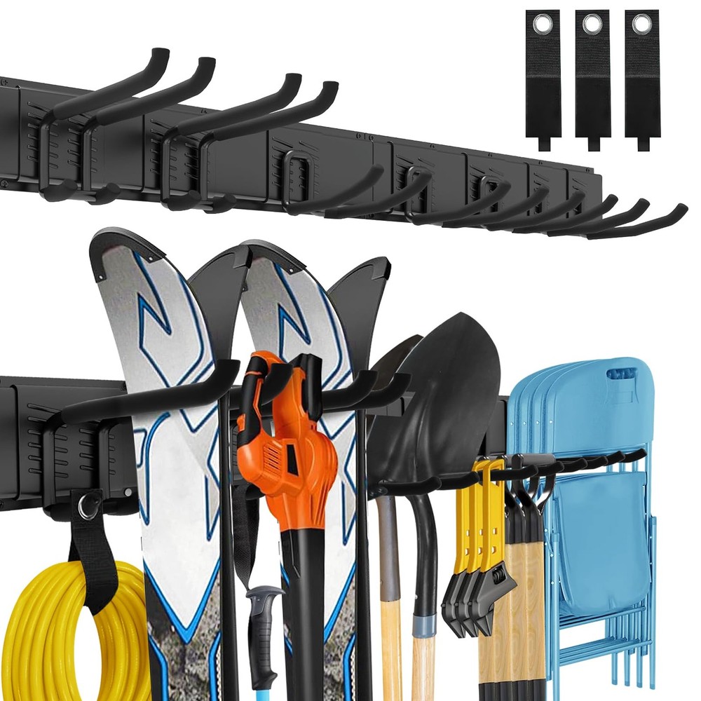 48-Inch Adjustable Wall-Mounted Garage & Garden Tool Organizer with Hooks