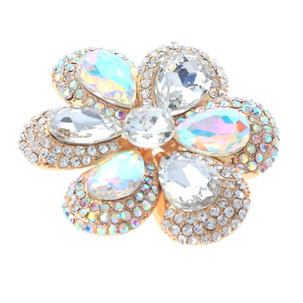 Gold Tone Metal Crystal Rhinestone Flower Brooch P1254-GAB