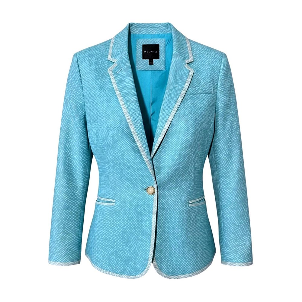 THE LIMITED Womens (M) Teal Blue 100% Cotton Career Blazer w/White Piping- Lined