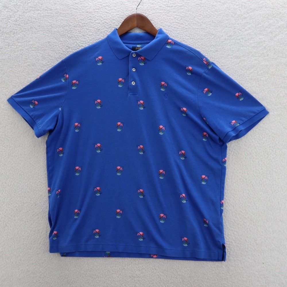 Polo Ralph Lauren Shirt Mens XL Blue Polo Flamingo Fishing Preppy Tropical Beach