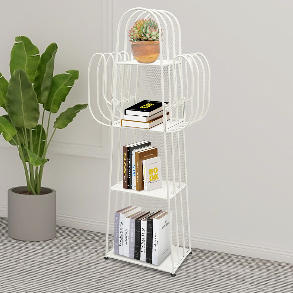4-Tier Iron Mesh Bookcase with 6 Compartments for Study or Office
