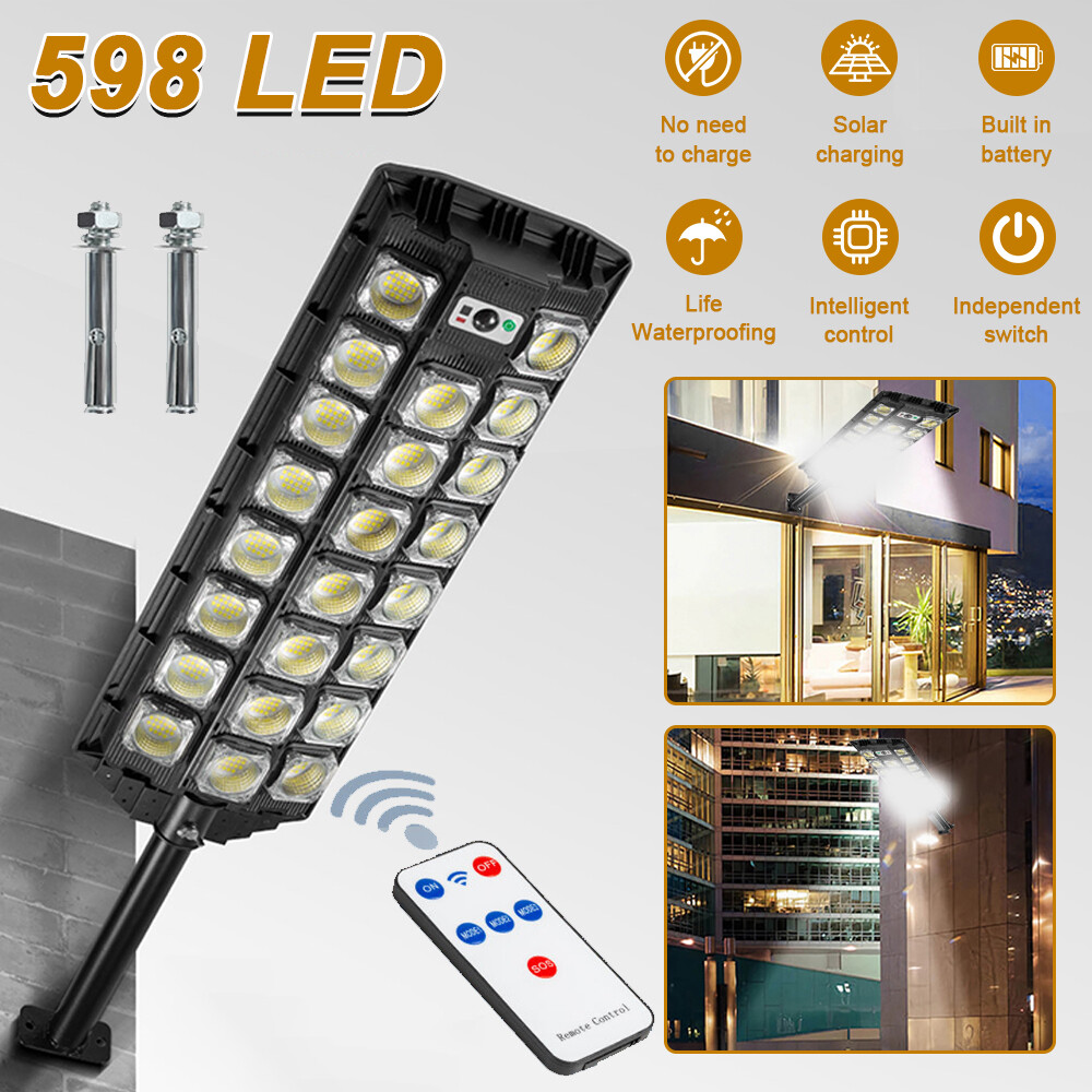 LED Street Light Solar Power with Pole Remote Control sensor Waterproof Garden