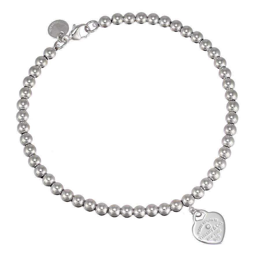 Tiffany Return to Tiffany Heart Tag Beads Bracelet in 925 Silver with Blue Diamond