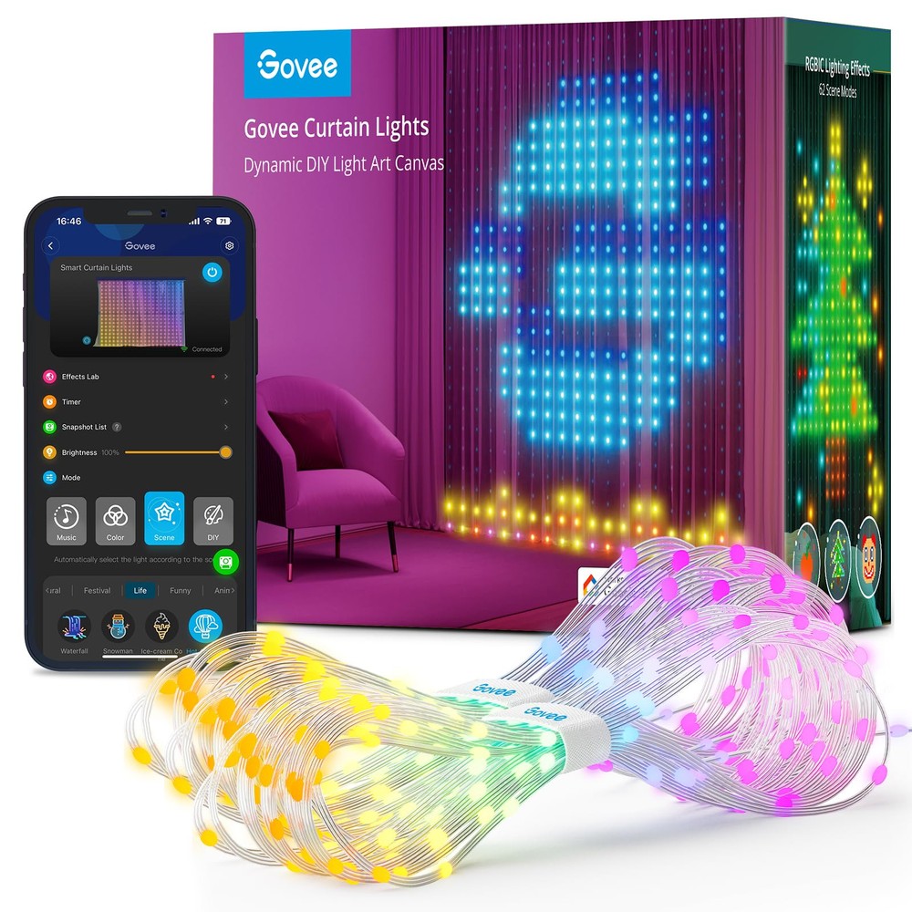 Govee Curtain Lights Smart LED Curtain Lights Color Changing Wall Lights Dyna...