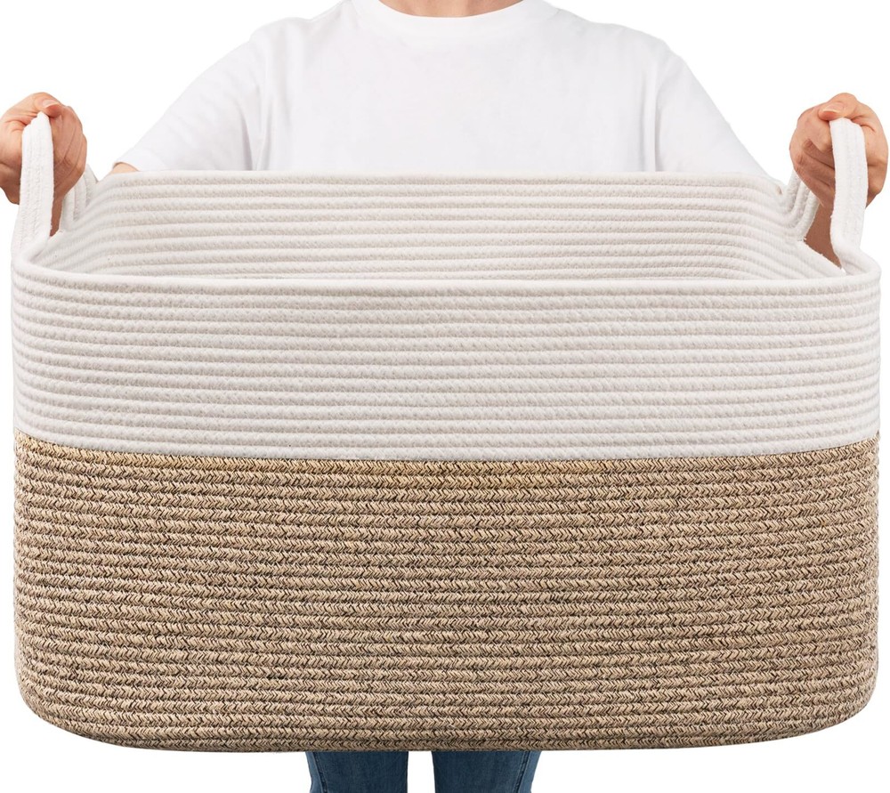 Large Blanket Basket, Woven Basket for Storage Rectangle Dirty Clothes Basket...
