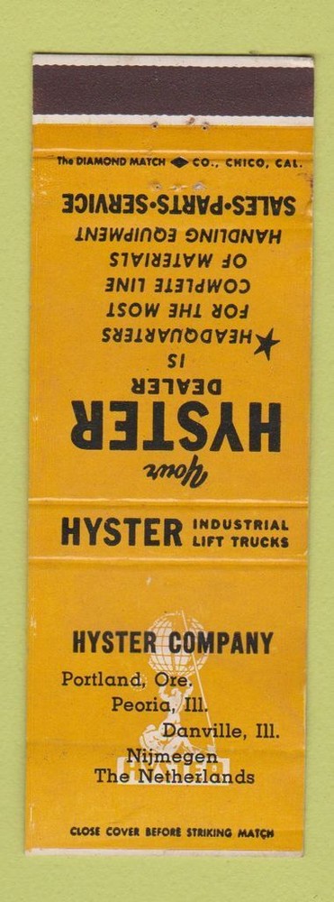 Vintage Hyster Equipment Matchbook Cover - Portland OR Peoria Danville IL