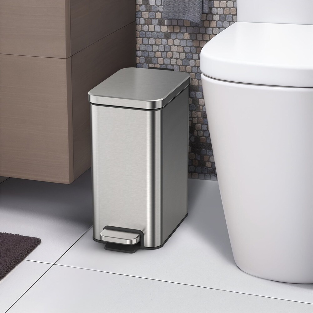 NEW 2.6G Slim Stainless Steel Step Trash Can; Bedroom Bath Office Step Can