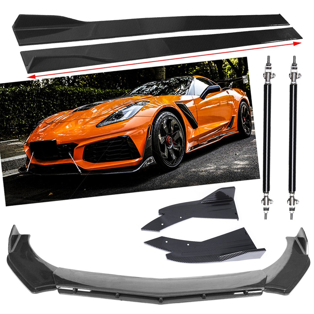Carbon Fiber For Chevy Corvette C8 C7 Front Bumper Lip Splitter Side Skirt Bod