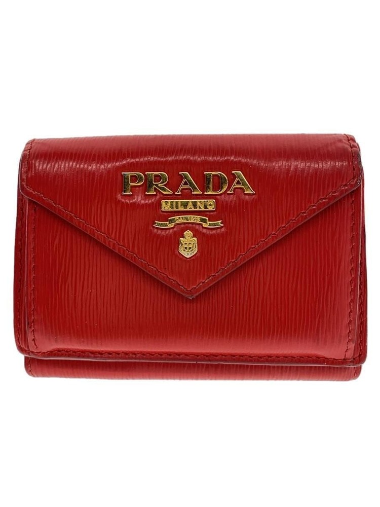 PRADA Tri fold Wallet Leather RED Ladies