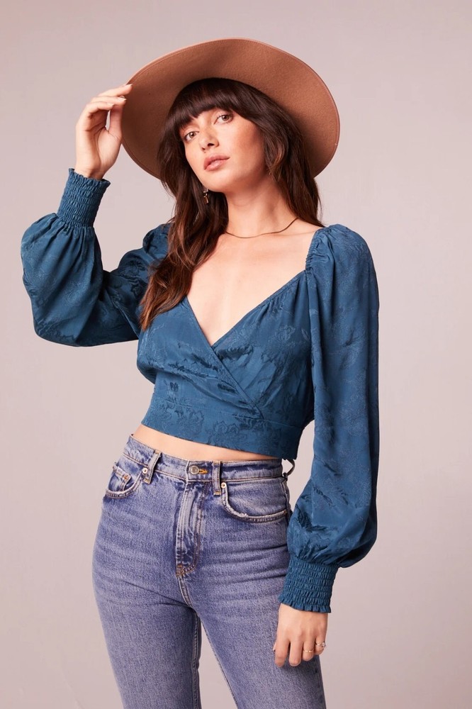 Band Of The Free Camille Crossover Crop Top Womens Deep Teal Boho Cottage Gypsy