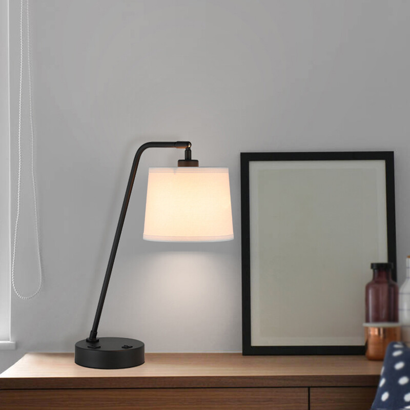 Black Table Lamp with USB Port Industrial Adjustable Shade Desk Lamp for Bedroom