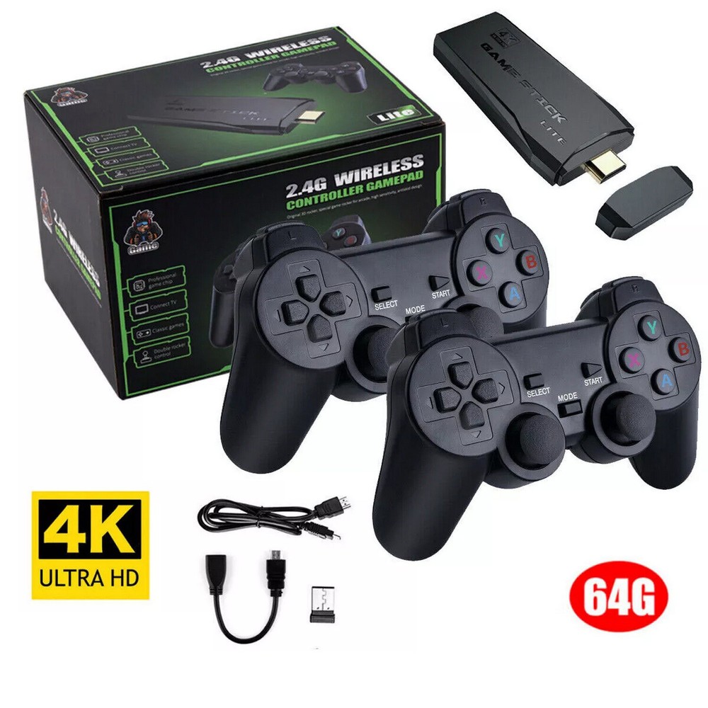 64GB Retro Game Console Stick with 4K Support and 2 Wireless Controllers  