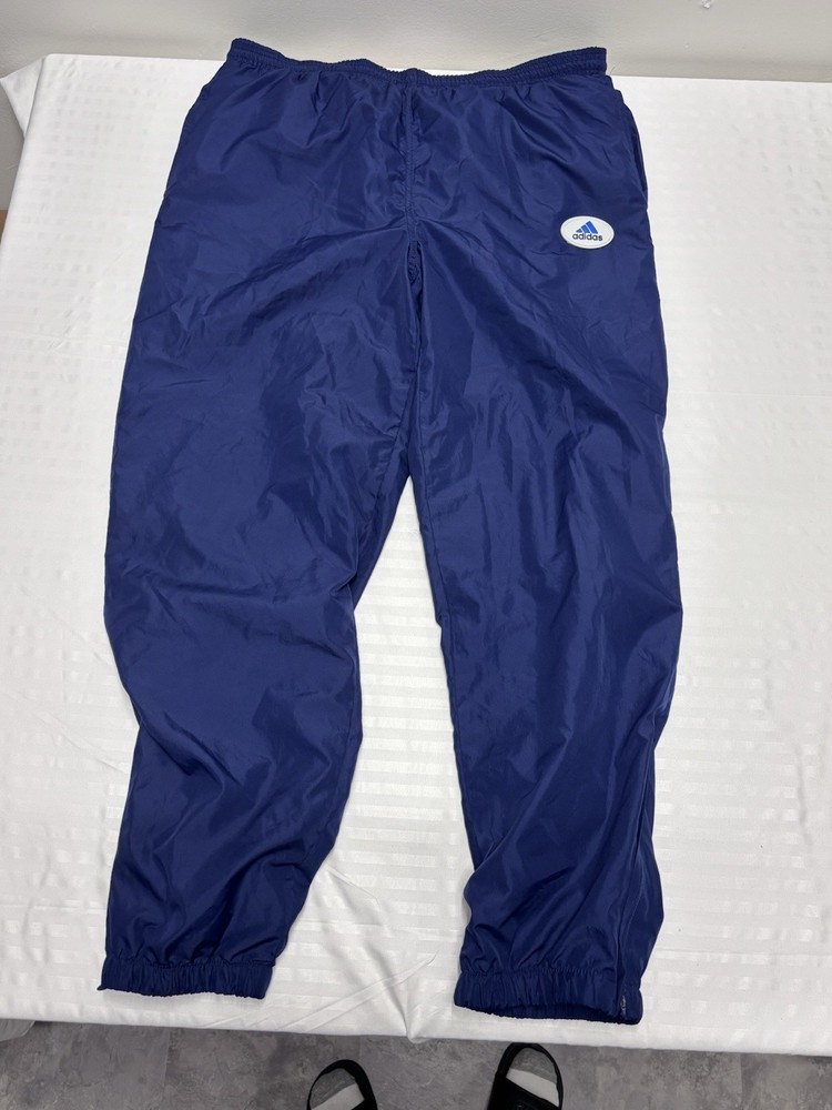 Adidas Pants Mens L Blue Nylon Track Windbreaker joggers Athleisure Y2K 90s