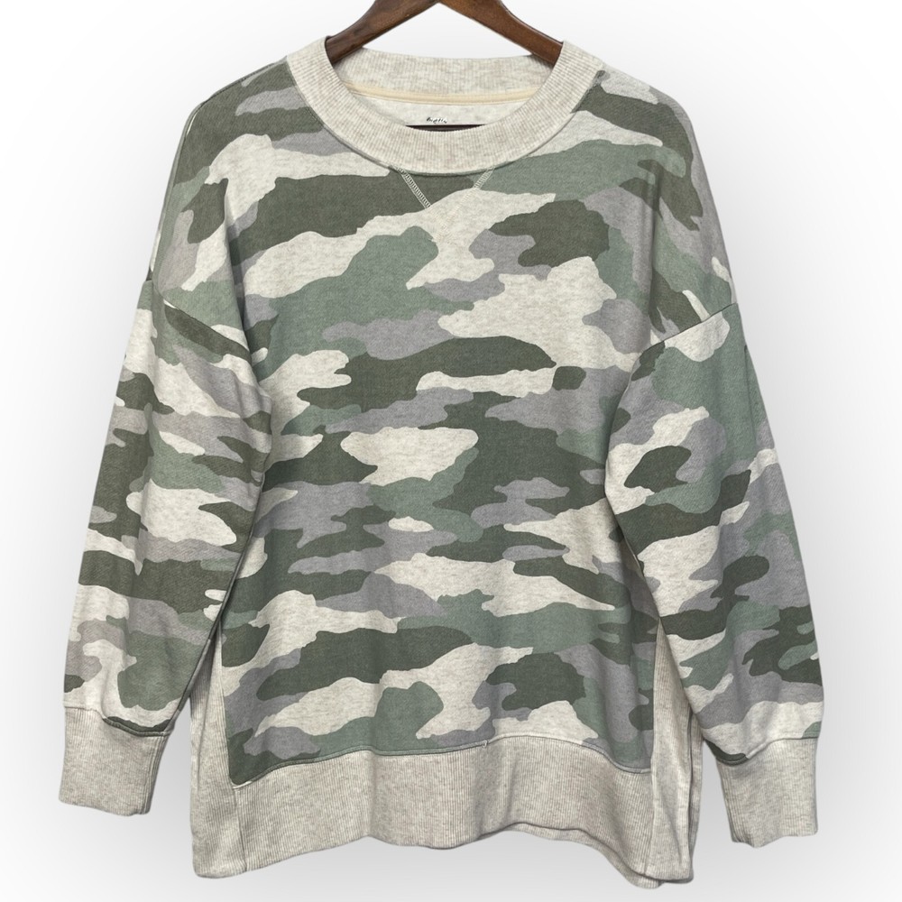 Aerie Pullover Sweatshirt Women Size M Green Camouflage Crew Neck Long Sleeve