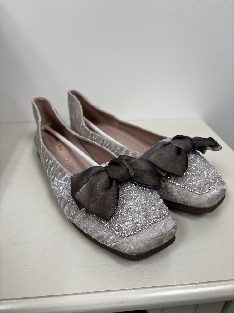 Women's US Size 9.5 Square Toe Bow Loafers Ballet Flats CHN 260