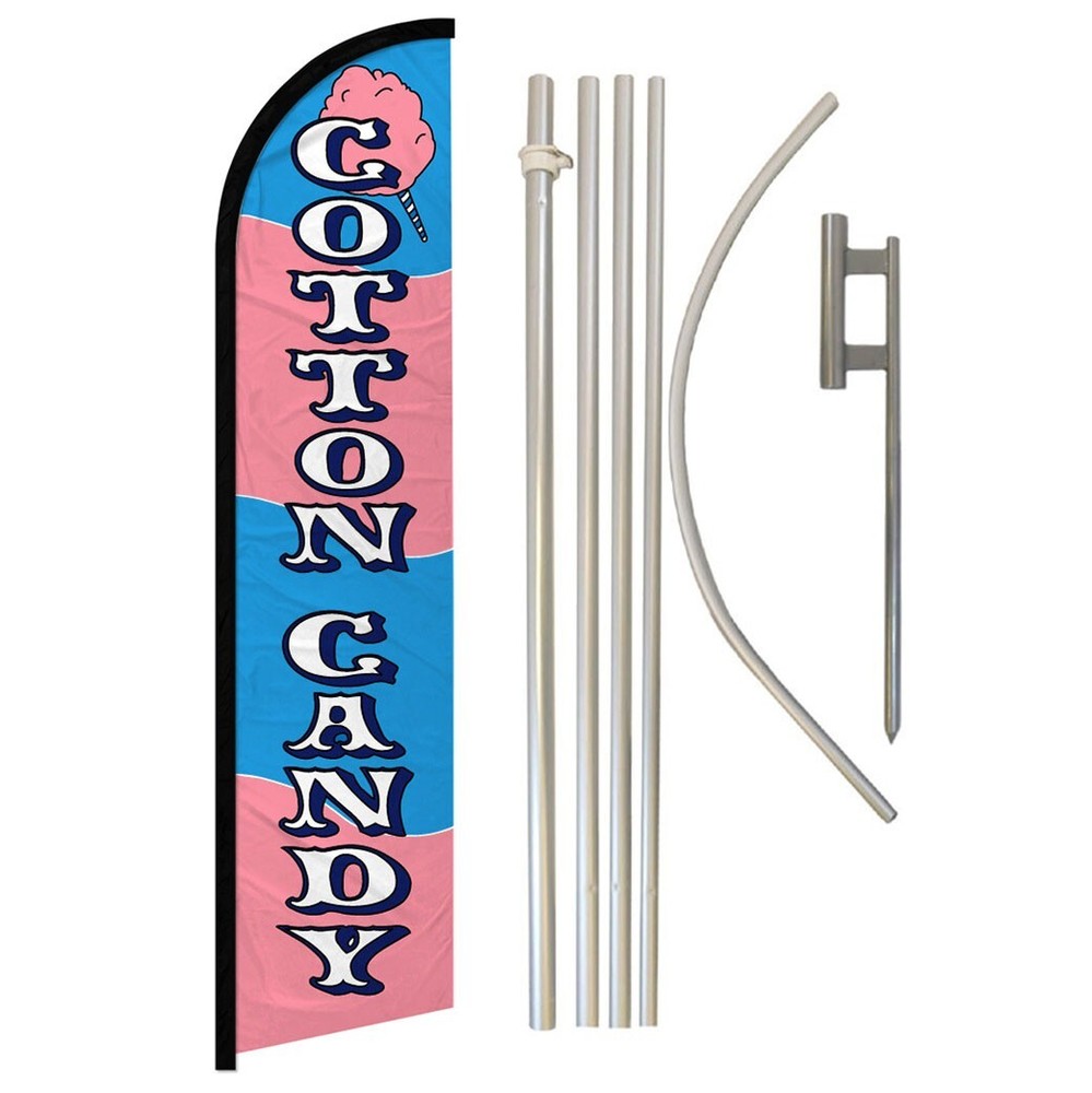 Cotton Candy Full Curve Windless Swooper Flag & Pole Kit Concessions Food
