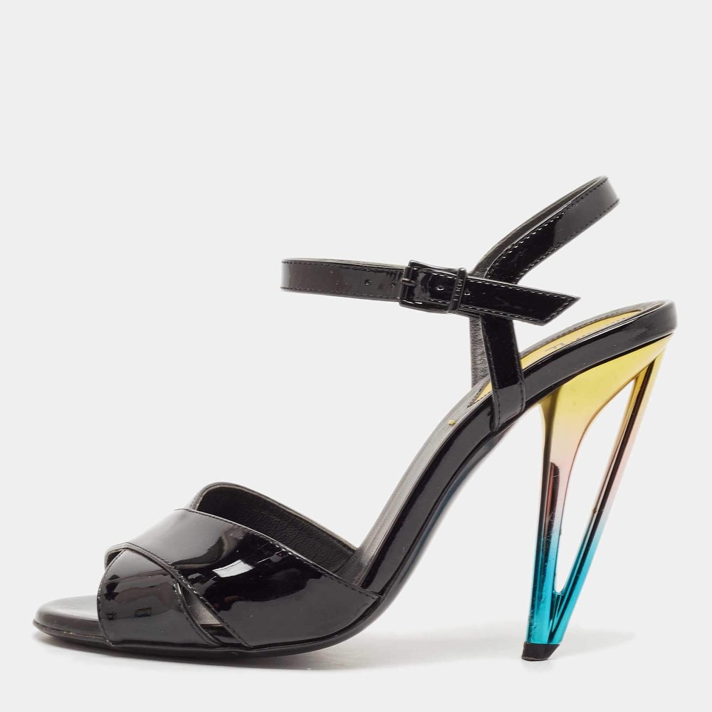 Fendi Black Patent Leather Ankle Strap Sandals Size 365
