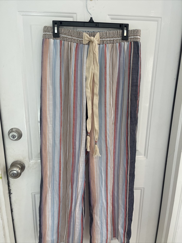 Women's Medium Striped Wide Leg Palazzo Pants Lined Comfort Fit