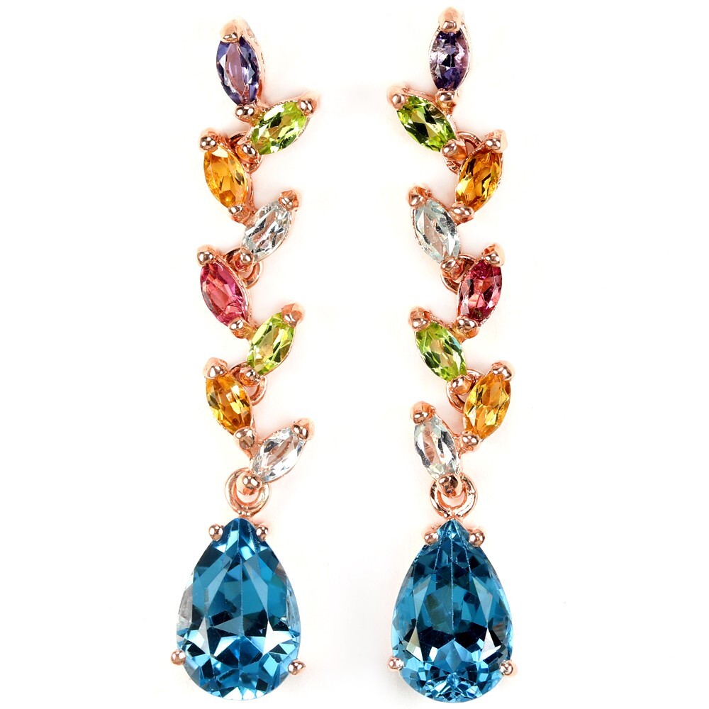 Genuine AAA Topaz Tourmaline Peridot Iolite Citrine Sterling Silver Earrings