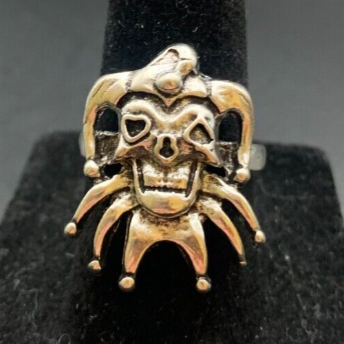 Vintage Antique Silver Tone Joker Skull Ring - Size 6