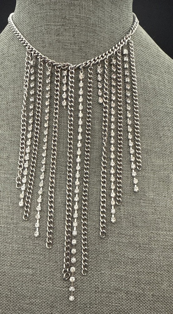 Freedom Silver Choker with Dangling Chains & Rhinestones