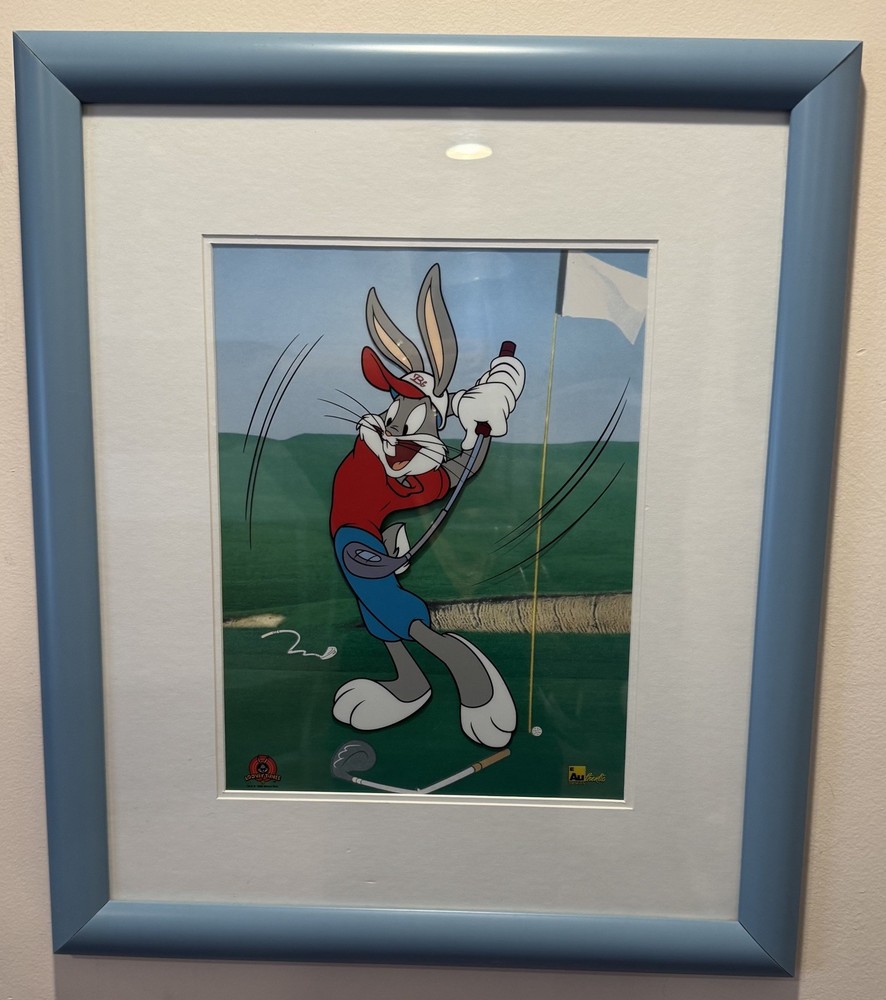 Looney Tunes 2000 Warner Bros Bugs Bunny Golfer Authentic Images cell Framed