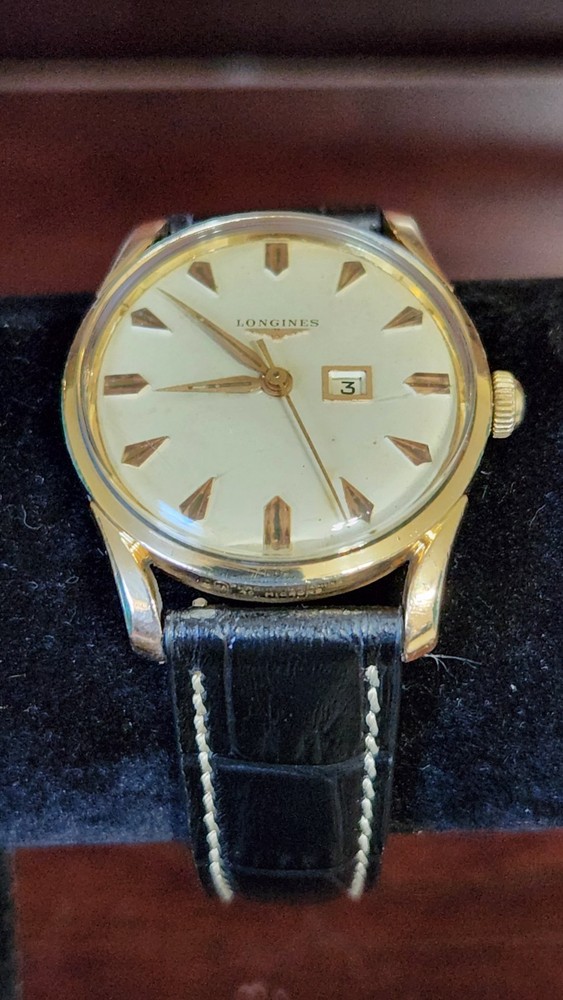 Vintage 1960s Longines Manual Watch with 23ZSD Movement & Black Leather Strap for Men