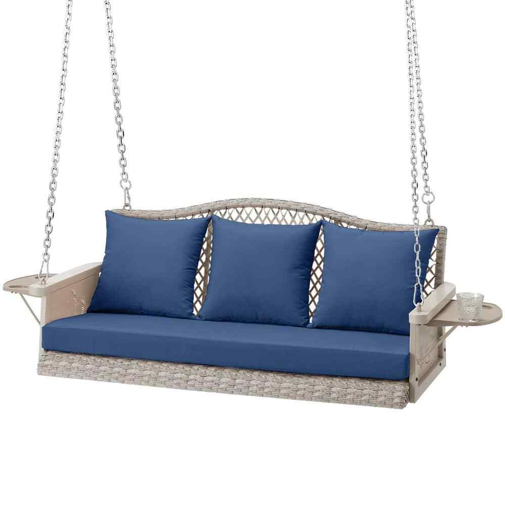 Heavy Duty 900 LB Gray Wicker 3-Seat Outdoor Porch Swing