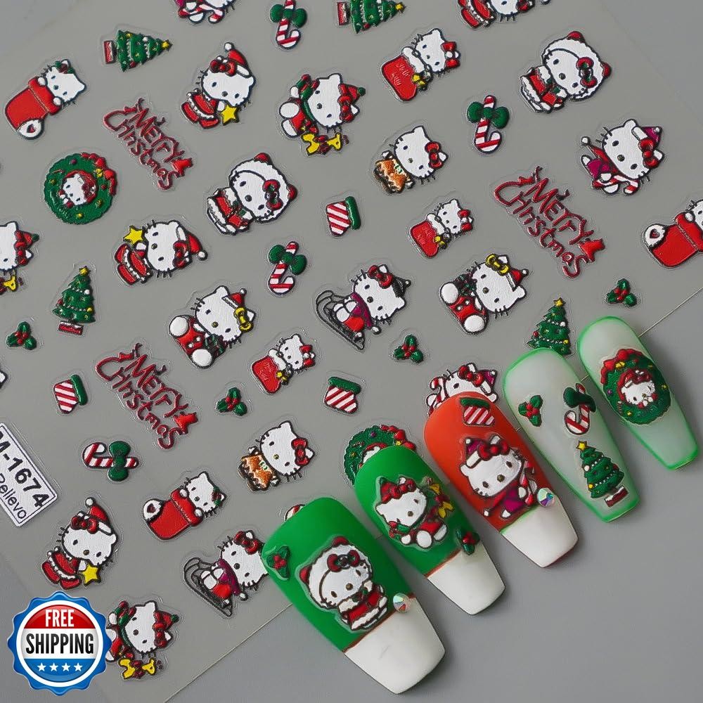 5D Self-Adhesive Christmas Cat Nail Art Stickers Cute Relief Decals