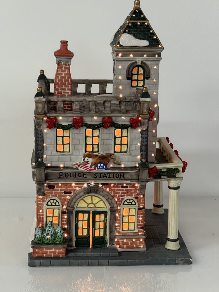 Porcelain Fibre Optic Police Station with Moving Color Lights by O'Well