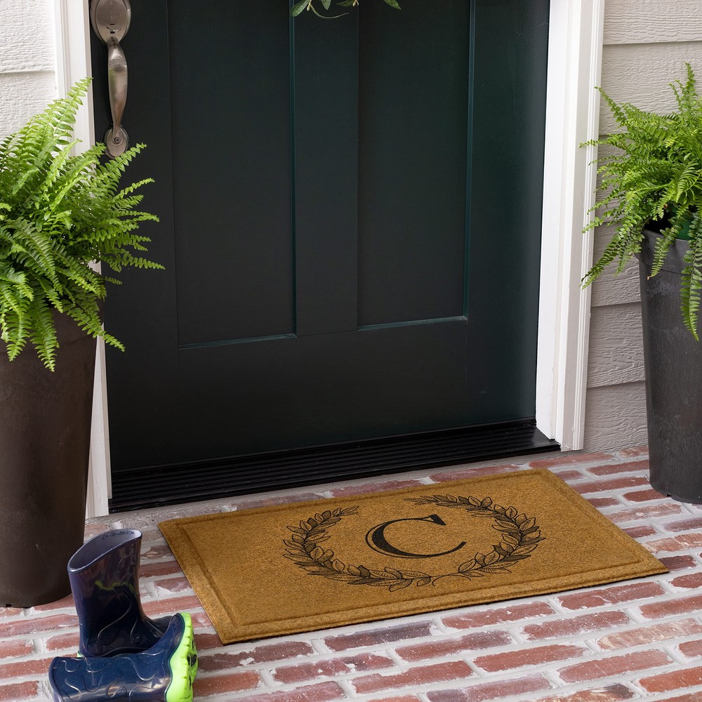 Monogram Letter C Laurel Faux Coir Doormat 1'6