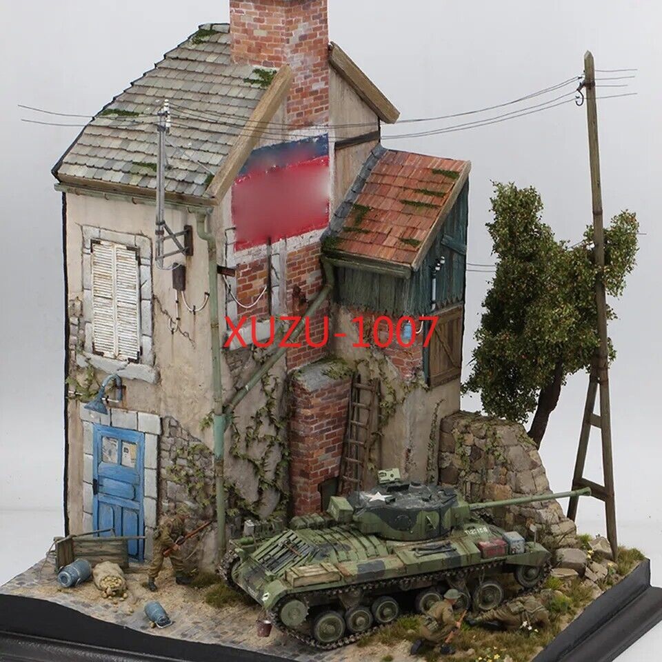 1/35 Handmade Building Model Kits 3-Story Ruins House Wooden Diorama Scene DIY