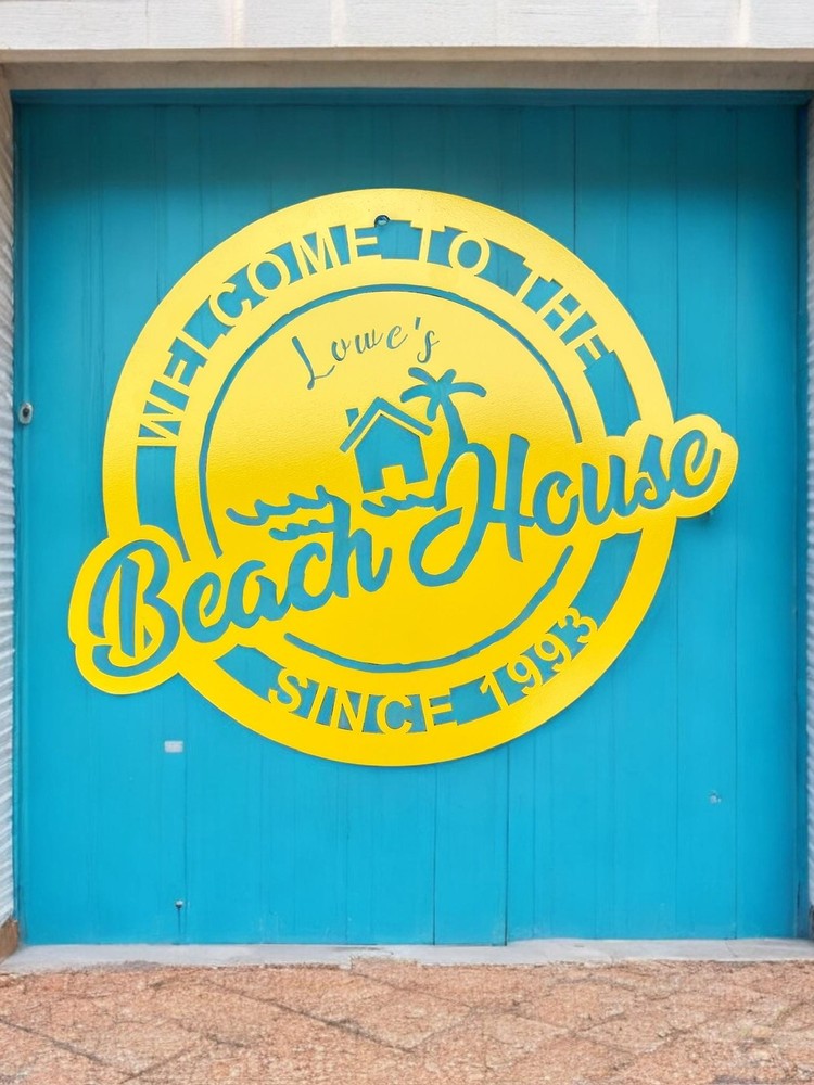 Personalized Beach House Sign - Customized Metal Wall Art for Backyard, Deck,