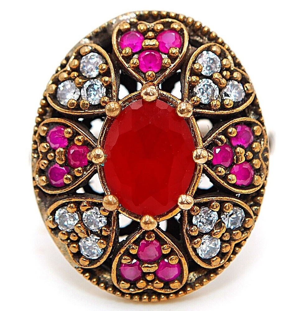 Ottoman Empire Inspired 4CT Treated Ruby 925 Sterling Silver Ring Size 9