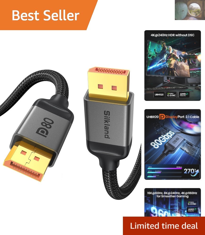 80Gbps DisplayPort 2.1 Cable - 10FT | Unlock 16K@60Hz Gaming