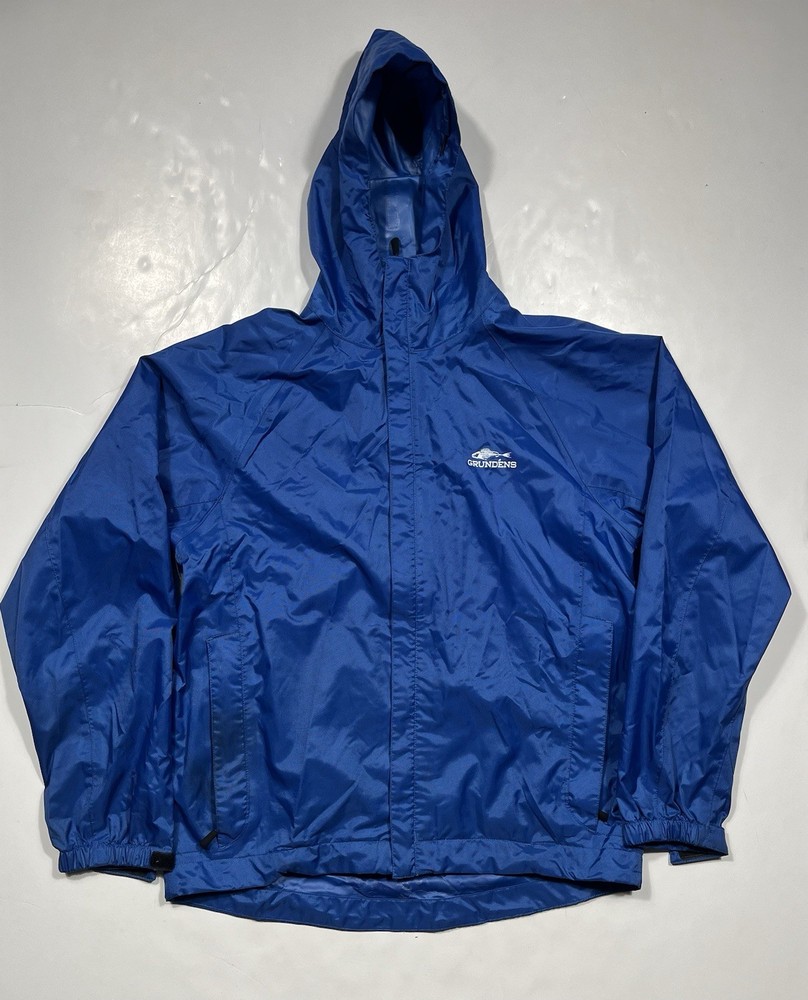 Grundens Nylon Jacket Mens Blue Coated Hooded Full Zip