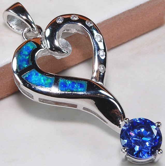 Treated Sapphire & Australian Opal Inlay 925 Sterling Silver Pendant OP1